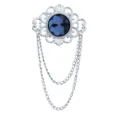 Europäische Vintage Hofstil großer Edelstein Brosche mit Metall Kette Quaste für Herren - Tintenblau (Silberbasis)