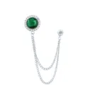 Herren Mode Vintage gruen Kristall Strass Brosche Reversnadel mit doppelten Metallketten. - Grüner Edelstein (Silberbasis)