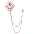 Retro palace style hollow pink gem brooch lapel pin with tassel chains for men women. - Pink Gemstone (Gold Base)