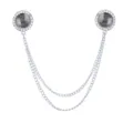 Silberner Kragenstift mit schwarzem Edelstein und Doppelkette, eleganter Anzugschmuck. - Graue Edelstein (Silberne Basis)