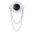 Antike Barock schwarze Kristall Brosche mit hängenden Ketten, eleganter Anzug Anstecknadel. - Schwarzer Edelstein (Silberbasis)