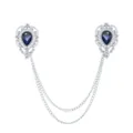 Vintage silberfarbene tropfenblaue Stein Doppelkette Hemd Kragennadel Brosche Schmuck - Tintenblau (Silberbasis)
