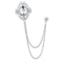Vintage silver-tone collar pin chain retro court style brooch for men suit suit decor - White Gemstone (Silver Base)