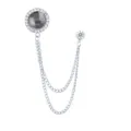 Elegante runde Strass Brosche mit doppelter Kette Quaste für Herren Anzüge und Mode - Grauer Edelstein (Silberne Basis)