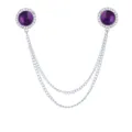 Elegante silberfarbene Doppelbrosche mit lila Kristall-Strasssteinen für Herrenanzüge. - Violette Edelstein (Silberne Basis)