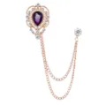 Retro Roségold Tropfen Strass Brosche Doppelkette Anzug Mantel Mode Schmuck Nadel - Violetter Edelstein (Goldene Basis)