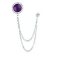 Silberne Anstecknadel mit violettem Kristall und doppelten Hängeketten Strass Accessoire - Violetter Edelstein (Silberne Basis)