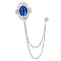 Vintage European royal style hollow gem brooch with double layer chain suit collar pin - Sapphire (Silver Base)
