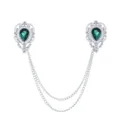 Silberfarbene Kragenkette Krawattennadel mit grünen Tropfen Strass Herren Brosche. - Grüner Edelstein (Silberbasis)