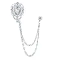 Silberne hohle Tropfen Strass Brosche mit doppelter Kette Quaste fuer modische Accessoires - Weißer Edelstein (Silberbasis)