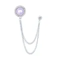 Elegante silberne Strass Perle Brosche Doppelkette Kragennadel Anzug Accessoire Damen - Perlen-Edelstein (Silberbasis)