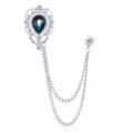 Silberblaue Tropfen Strass Brosche Pin mit doppelten Ketten elegante Mode Schmuck Zubehoer - Pfauenblauer Edelstein (Silberne Basis)