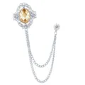 Vintage European royal style hollow gemstone brooch with double chain collar pin - Light Coffee Gemstone (Silver Base)