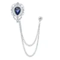 Silberne Strass Tropfen Brosche mit doppelter Kette, elegante Vintage Anzug Accessoires. - Tintenblau (Silberbasis)