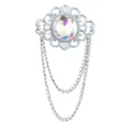Antike Hofstil Silber Brosche mit irisierendem Kristallstein und doppelten Quastenketten. - Bunter Edelstein (Silberne Basis)