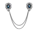 Vintage dunkler Metall Kragenpin mit blauem Tropfen Kristall und doppelten Ketten für Damen. - Pfauenblauer Edelstein (Schwarzbasis)