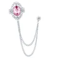 Vintage pink crystal brooch suit lapel chain silver metal collar pin jewelry accessory - Pink Gemstone (Silver Base)