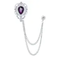 Silberfarbener Tropfen Lila Kristall Reversnadel mit doppelter Kette Quaste Brosche Damen Herren - Violetter Edelstein (Silberne Basis)