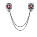 Vintage Strass rote Tropfen Brosche Doppel Kette Hemd Kragennadel Herren Accessoires - Roter Edelstein (Schwarzbasis)
