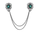 Vintage schwarzer Metall Kragen Kette Pin mit gruenem Tropfen Kristall Strass Hemd Brosche. - Grüner Edelstein (Schwarzbasis)