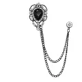 Schwarze Tropfen Broche mit Strasssteinen und Doppelkette stilvolles Accessoire - Schwarzer Edelstein (Schwarze Basis)