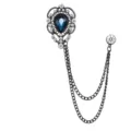 Vintage schwarze Metall Tropfen Strass Brosche mit Doppel Kette Quaste Mode Zubehör. - Pfauenblauer Edelstein (Schwarzbasis)