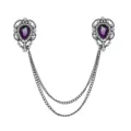 Vintage Gothic Kragenkette Brosche mit violettem Tropfenstrass und doppelten Metallketten. - Lila Edelstein (Schwarze Basis)