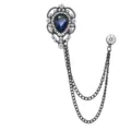 Schwarze hohle Wassertropfen Brosche mit Kette, vintage Kristall Anstecknadel für Damen Herren - Tintenblauer Edelstein (Schwarzbasis)