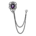 Retro schwarze Metall Tropfen Kristall Brosche mit Doppelkette gothic Mode Schmuck. - Lila Edelstein (Schwarze Basis)