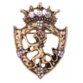 Vintage retro lion shield crystal crown brooches lapel pin for men court style design - Λιοντάρι σε αντικέ χρυσό