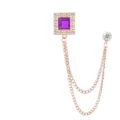 Herren Mode Roségold Quadrat lila Kristall Brosche Quaste Doppelkette Anzug Anstecknadel - Fuchsiaroter Strass (Goldene Basis)