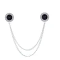 Silver rhinestone black stone collar chain shirt brooch vintage lapel pin accessories for men - Black Gemstone (Silver Base)