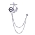 Broche de ancla y timón de estilo marino para hombre con cadenas de borlas para traje. - Blanco Strass Base Plateada