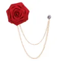 Rote Rosen Brosche mit doppelter Kette Strass für Damen Herren Anzug Hochzeit Schmuck - Rot