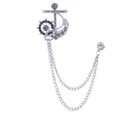 Broche marinero de ancla y timón con pedrería y cadena doble para traje de hombre. - Estrás gris (Base plateada)