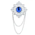 Vintage zilverkleurige broche met donkerblauwe kristallen edelsteen en dubbele ketting voor heren. - Koningsblauwe strass-steentjes (zilveren basis)