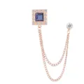 Elegante roségoldene Herren Kette Brosche mit blauem quadratischen Kristall und Ketten. - Dunkelblaue Strasssteine (Goldene Basis)