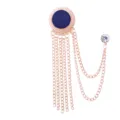 Mens gold tone tassel brooch with blue center and chain detail, stylish suit collar pin. - Blue Stone (Gold Base)