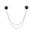 Double layer shirt collar chain silver tone metal black faceted stone brooch pin accessory - Black Gemstone (Silver Base)