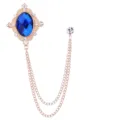 Luxuriöse Hofstil blaue Kristall Kreuz Brosche für Herren, Vintage Kette Quaste Reversnadel. - Gold Sapphire Blue Gemstone