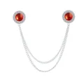 Exquisite double chain collar pin with red rhinestone and crystal for shirt neck fashion. - Red Gemstone (Silver Base)