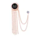 Retro Roségold Herren Anzug Brosche Quaste Kette Schwarzer Kristall Reversnadel Pin - Schwarzer Strass (Gold Basis)