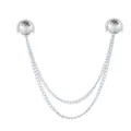 Collar pin shirt chain double crystal rhinestone brooch silver metal collar decoration - White Gemstone (Silver Base)