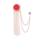 Gold tone chain tassel suit brooch with red round accent and crystal lapel pin accessory - Red (Gold Base)