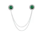 European American diamond alloy chain collar pin shirt collar accessory for men women - Green Gemstone (Silver Base)
