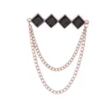 Herren Roségold geometrische schwarze quadratische Edelstein Brosche mit doppelter Kette - Schwarzer Edelstein (Goldbasis)