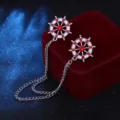 Fashion vintage ship wheel tassel brooch collar pin crystal shirt collar clips for women men - Silver (Red Rhinestone)