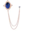 Luxus Vintage Hofstil Kreuz Brosche mit doppelter Kette Quaste blauer Kristall Mantel Zubehör - Gold Tintenblauer Edelstein