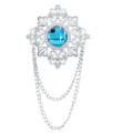 Vintage zilveren broche met blauwe strass en dubbele kettingen voor heren pak decor. - Pauwblauwe strass (zilveren basis)