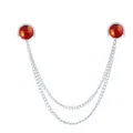 Double chain shirt collar pin with red crystal stones, elegant fashion collar accessories. - Ruby Red (Silver Base)